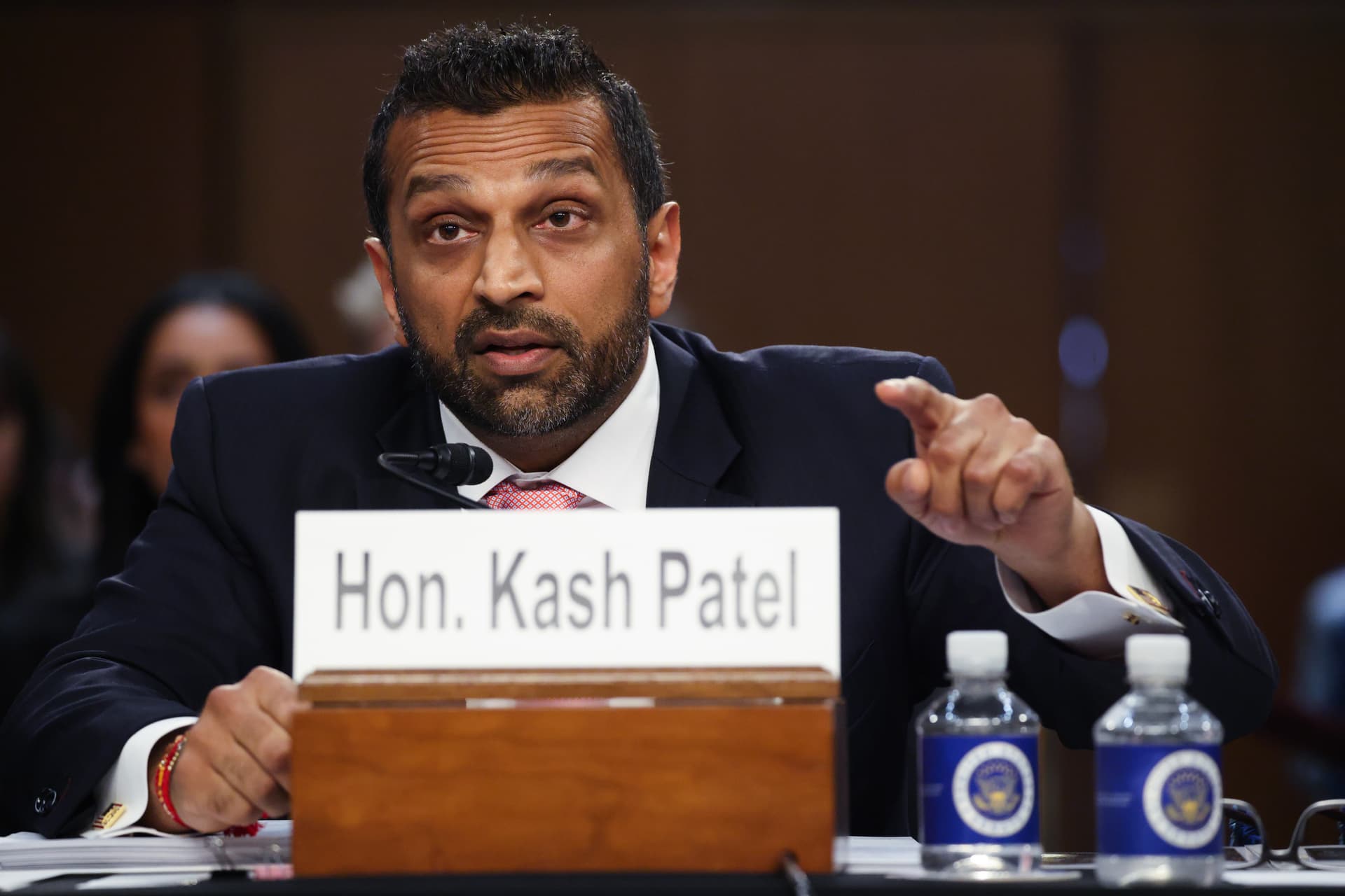 FBI Director Kash Patel testifies during a Senate Judiciary Committee hearing.