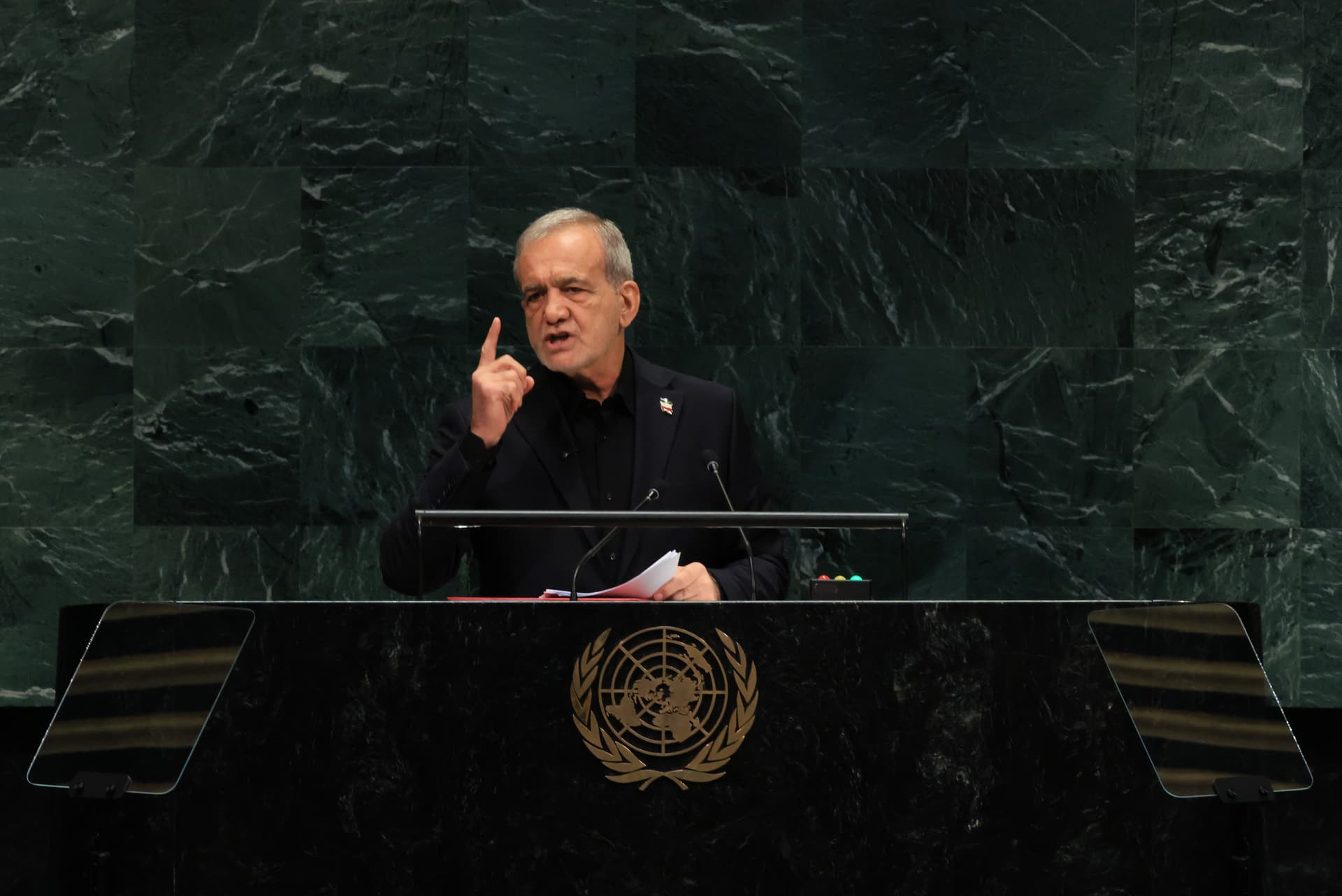 President of Iran Masoud Pezeshkian addresses the 81st session of the United Nations. 