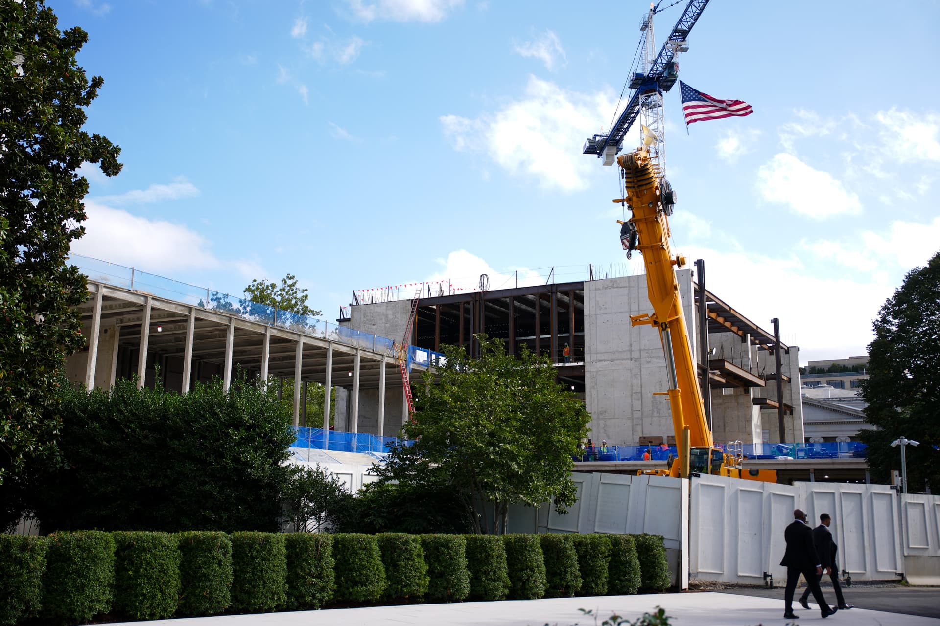 Construction of the White House ballroom is seen during the arrival ceremony for President Xi Jinping and first lady of China Peng Liyuan on September 24, 2026.