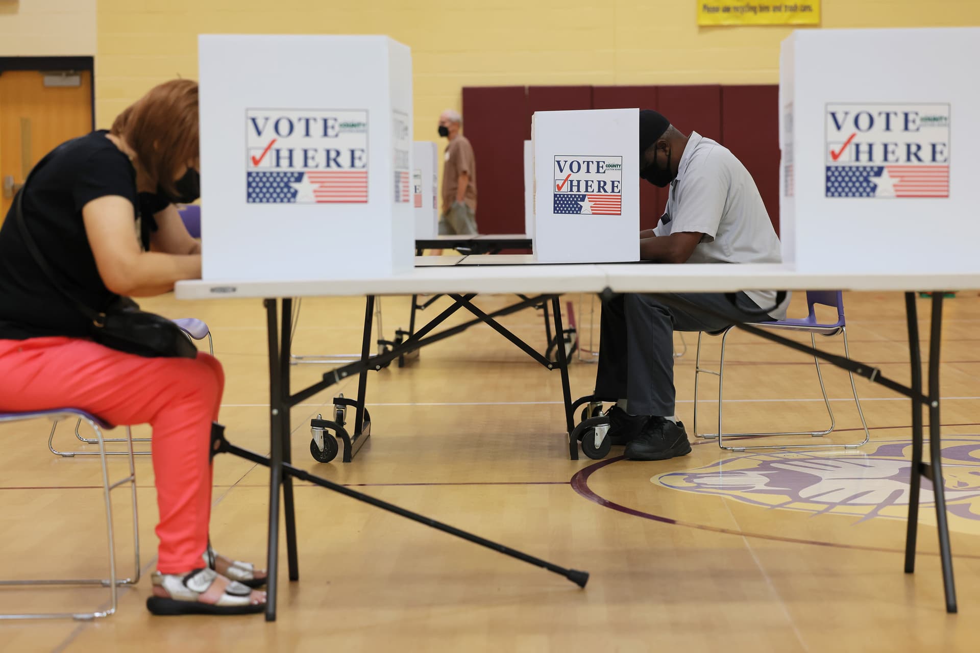 Missouri voters fill out their ballots during a primary election at St. Louis on August 2, 2024. 
