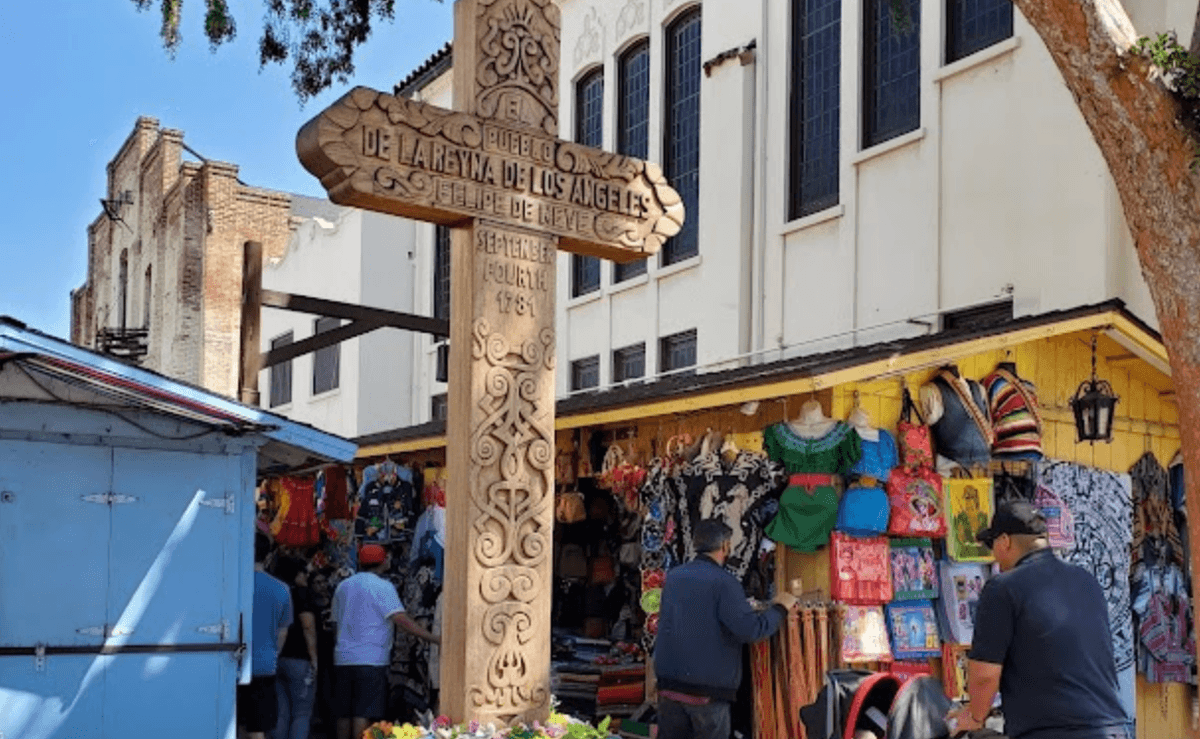 A 10-foot cross remains at the birthplace of Los Angeles, El Pueblo.