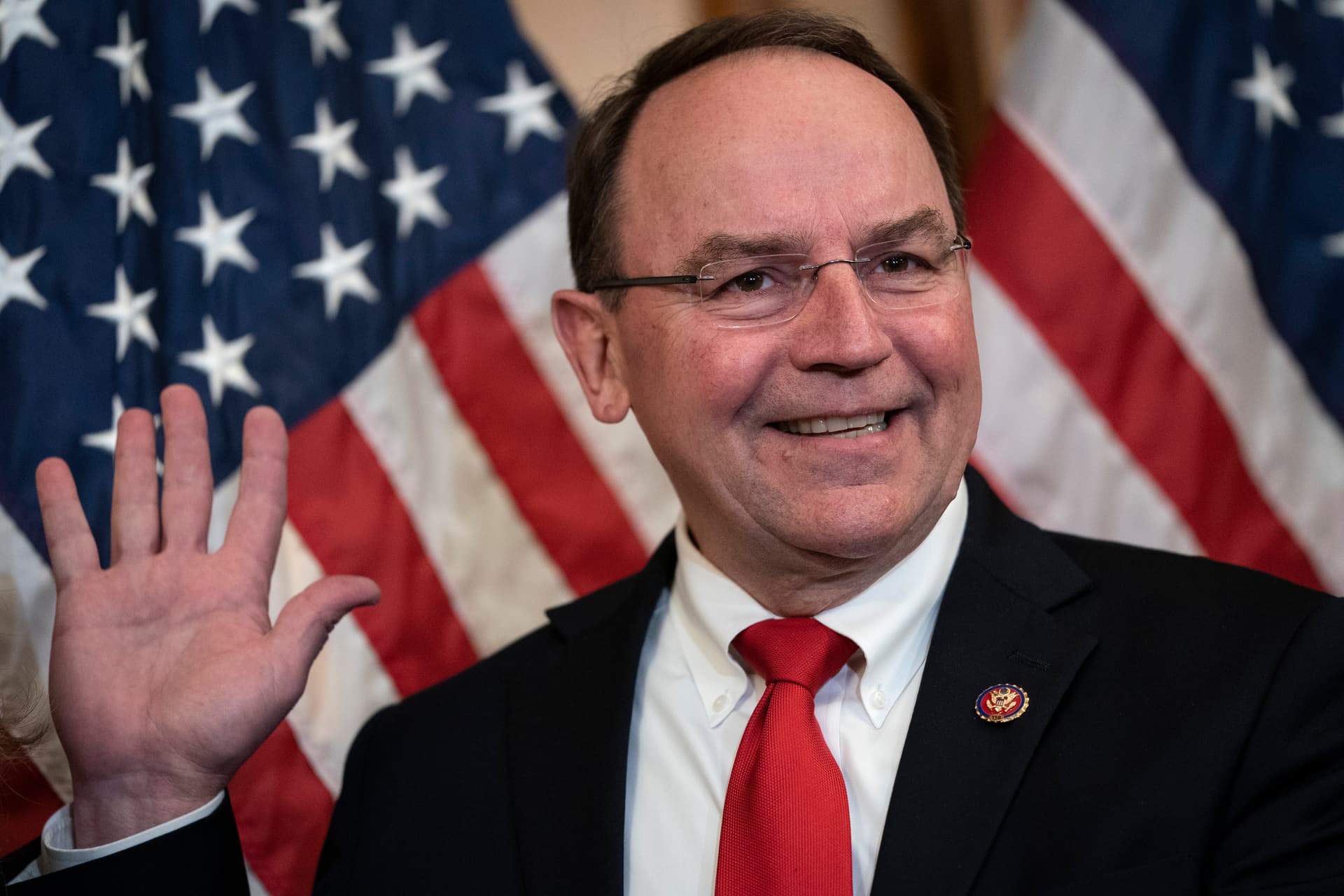 Representative Tom Tiffany of Wisconsin participates in a ceremonial swearing-in at the United States Capitol on May 19, 2020. 
