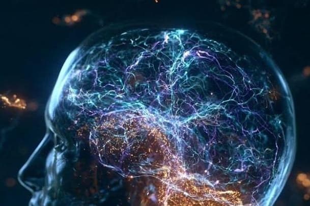 This color-coded image illustrates the two distinct organs that make up the human brain.