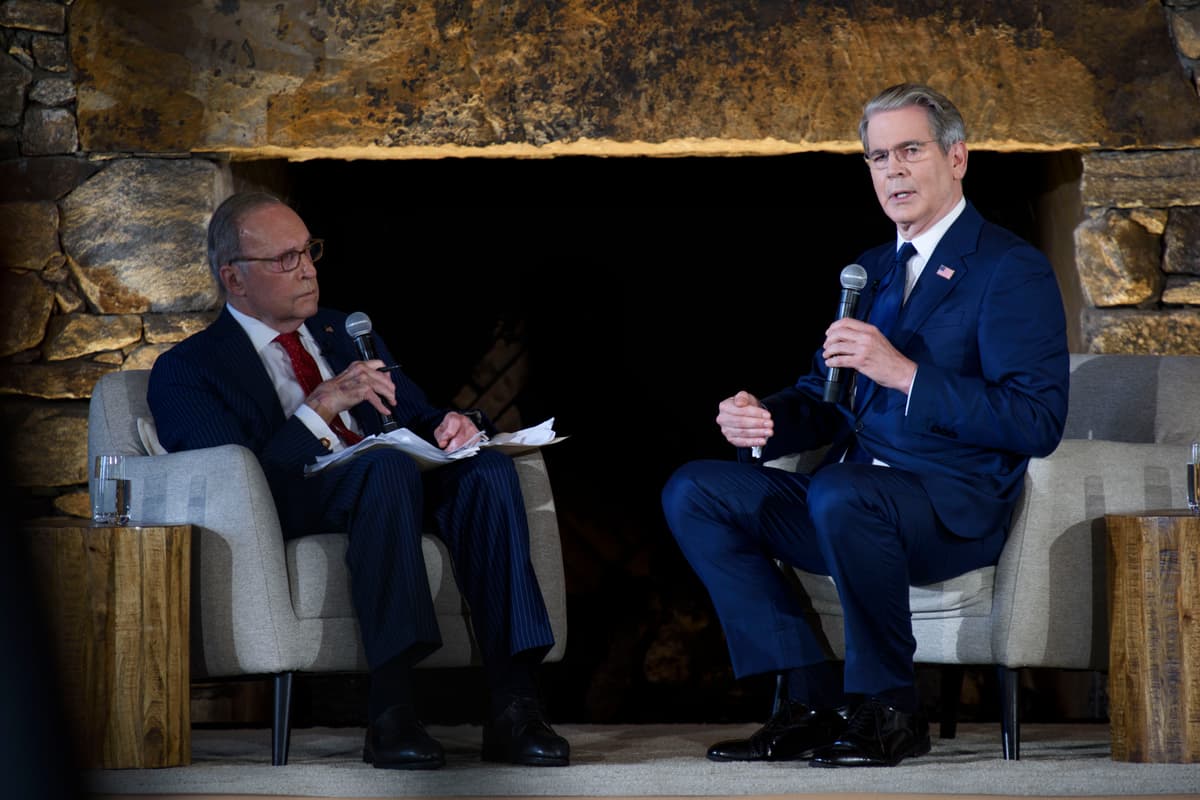 Secretary Scott Bessent, right, and Lawrence Kudlow during the 2026 G20 meeting on September 1, 2026 at Asheville, North Carolina.