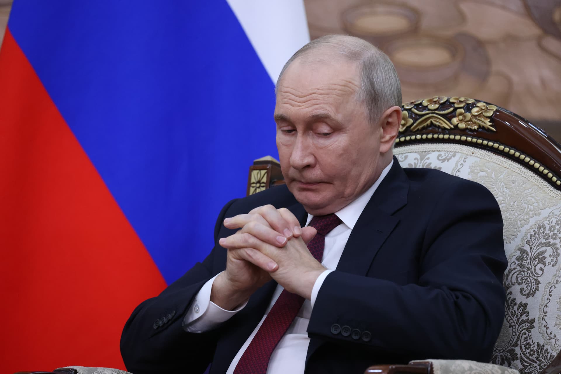 Russian President Vladimir Putin during a Russian-Armenian bilateral meeting on September 1, 2026 at Bishkek, Kyrgyzstan. 