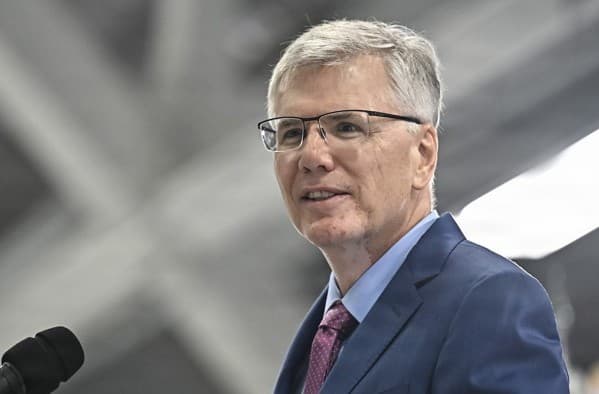The secretary of the Air Force, Troy Meink, is seen during a change of responsibility ceremony for the chief of space operations at Joint Base Andrews in Maryland on September 3, 2026. 