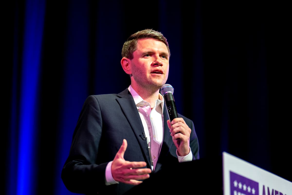 Senate candidate James Talarico speaks during a campaign rally at the Cailloux Theater on August 31, 2026 at Kerrville, Texas. 