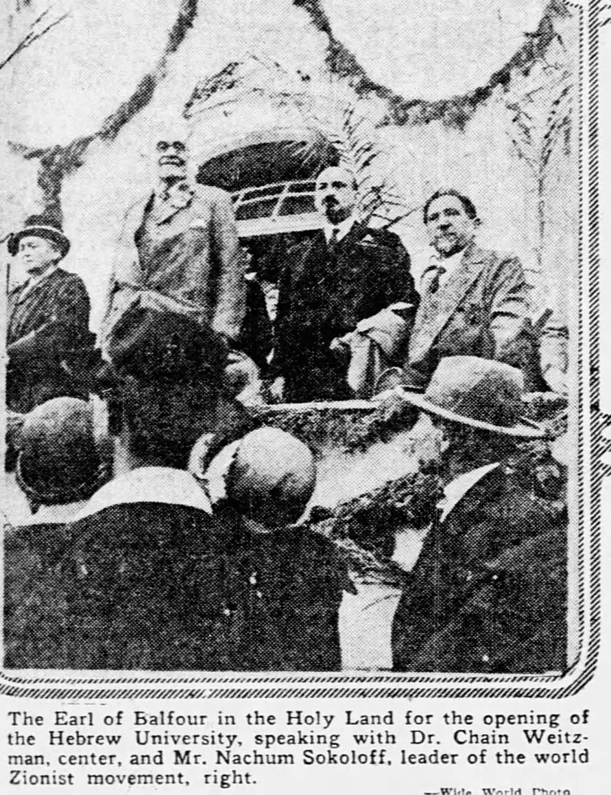 The Earl of Balfour at Jerusalem for the opening of the Hebrew University, 1925. Detail.