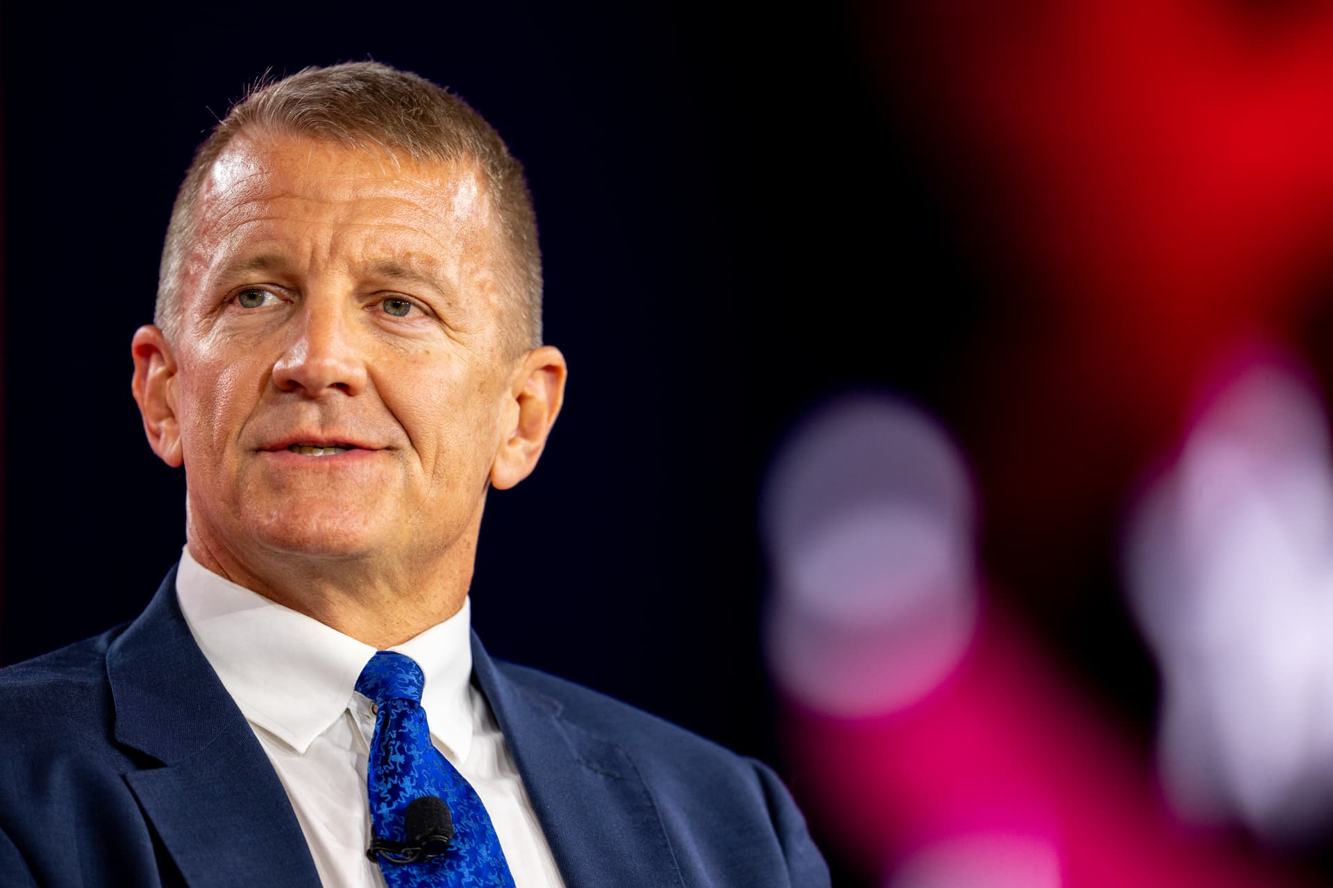The Vectus Global founder, Erik Prince, participates in a discussion during CPAC at Grapevine, Texas, on March 27, 2026. 