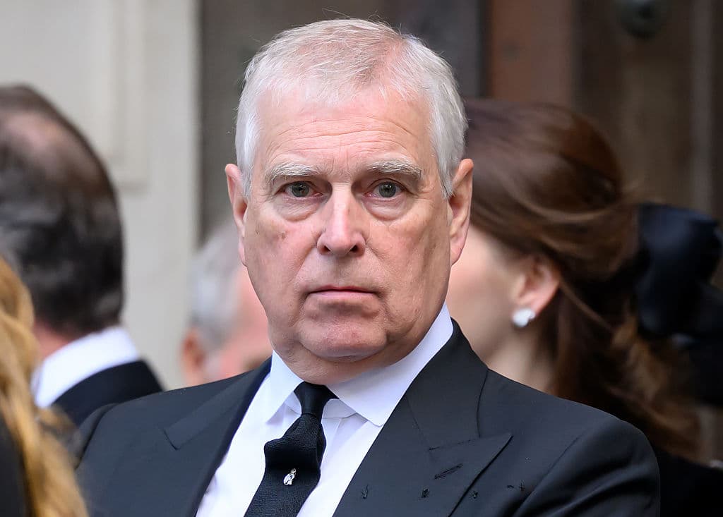 Andrew Mountbatten-Windsor attends the funeral of Katharine, Duchess of Kent at Westminster Cathedral on September 16, 2025 at London.