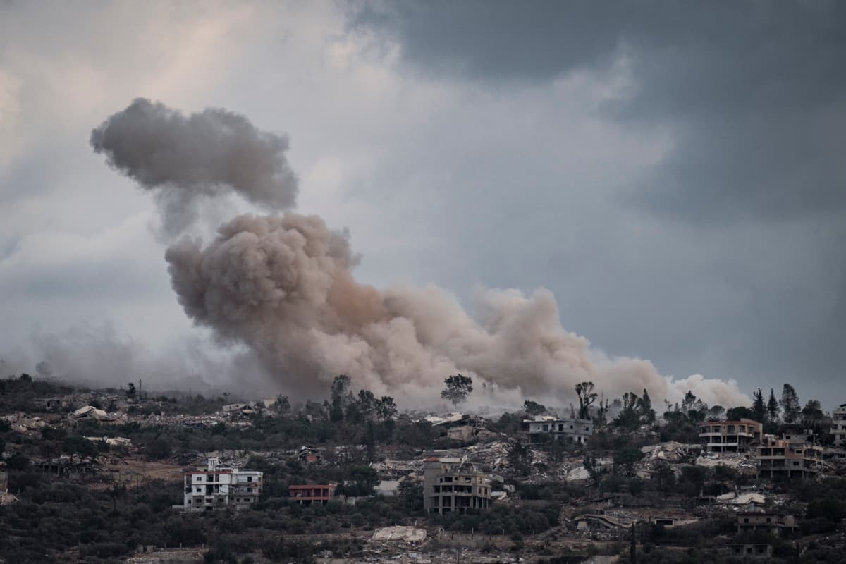 An airstrike is seen September 30, 2026 on the southern Lebanese town of Mansouri, which sits in the Israeli-occupied buffer zone and has been under bombardment as the Israeli military says it was carrying out an operation to destroy Hezbollah infrastructure such as tunnels. 