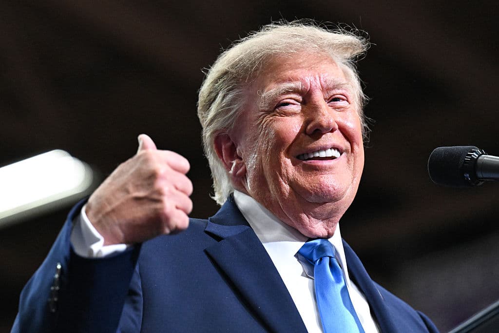 U.S. President Donald Trump speaks on stage at the Butler-Vandalia Student Activity Center during a campaign rally on October 03, 2026 in Vandalia, Ohio. Trump is traveling across the U.S. in the final weeks before the midterm elections to campaign for Republican candidates.