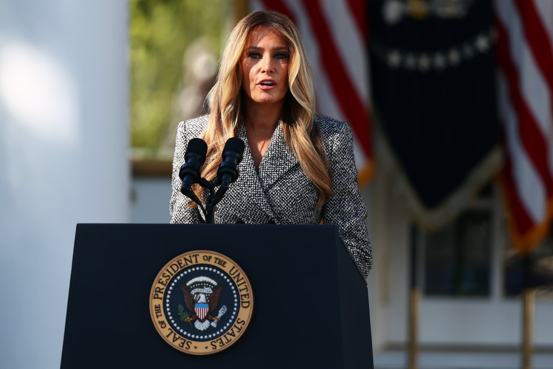 First lady Melania Trump delivers remarks. 