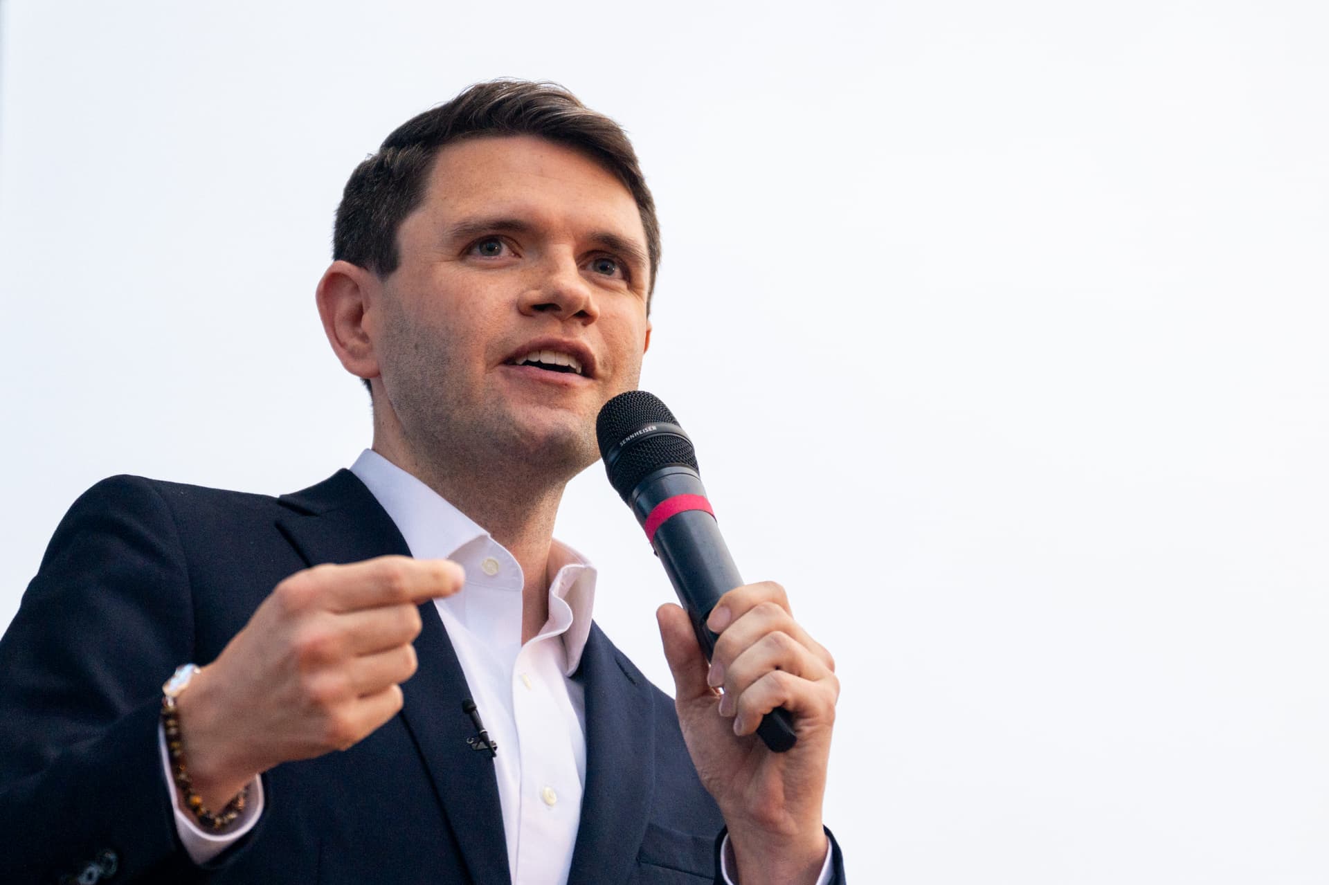 Democratic U.S. Senate candidate James Talarico speaks during the Voto Latino's campaign rally outside of the Mustang Lounge Night Club on October 25, 2026 at Weslaco, Texas. 