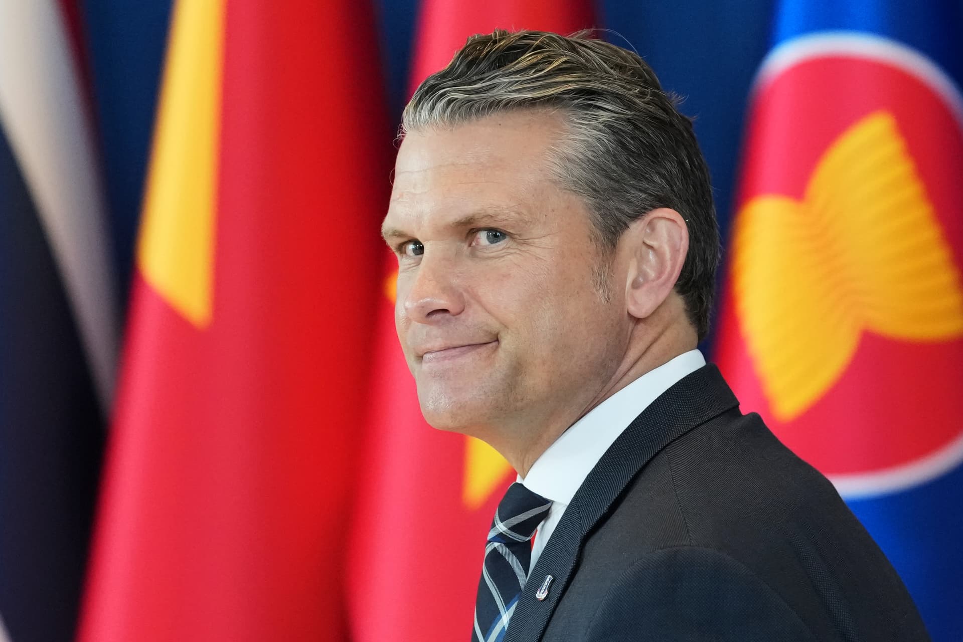 Secretary of Defense Pete Hegseth leaves after attending the ASEAN Defense Ministers' Meeting at Mactan Expo on October 28, 2026 at Cebu, Philippines.