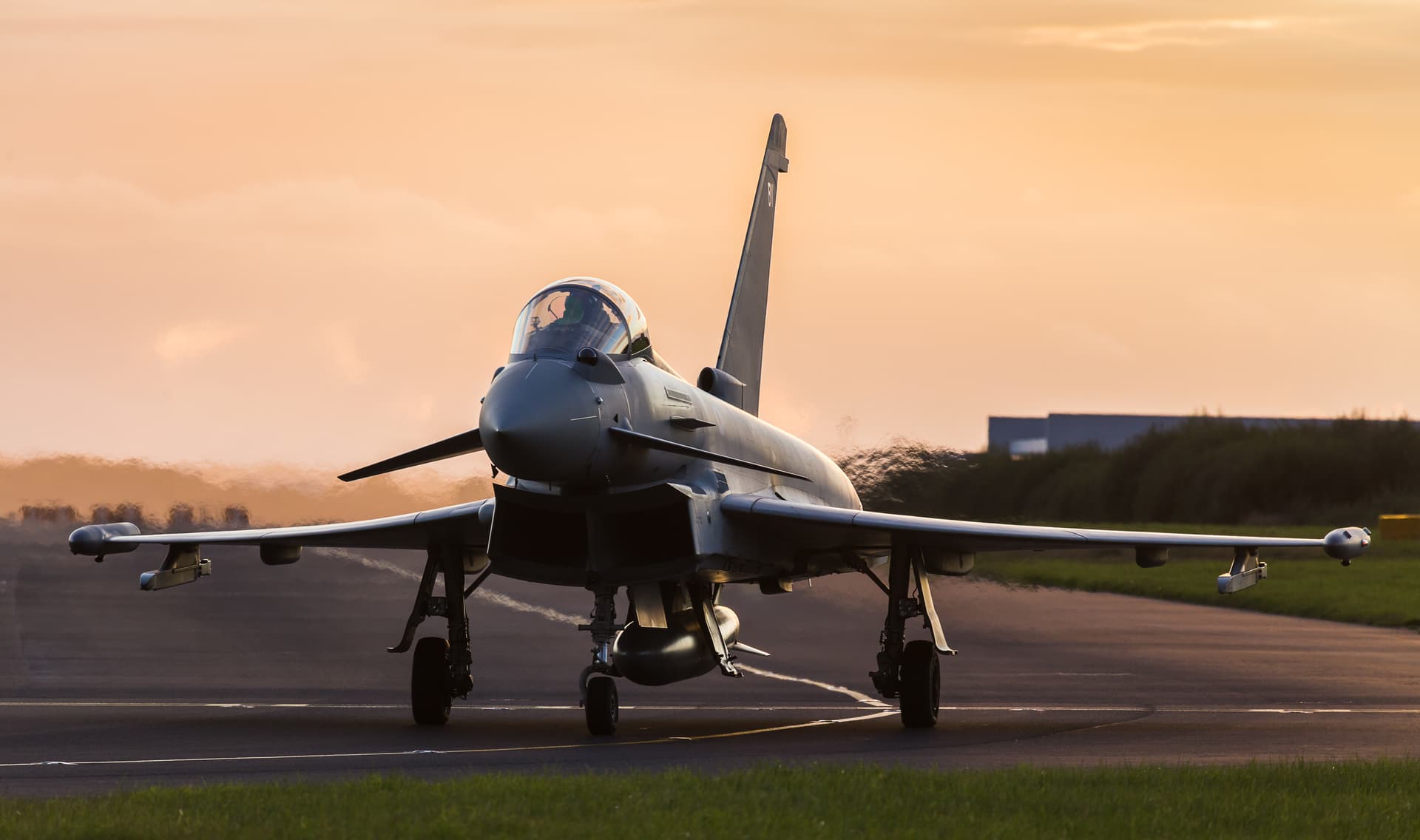 A Royal Air Force Typhoon fighter jet taxis.