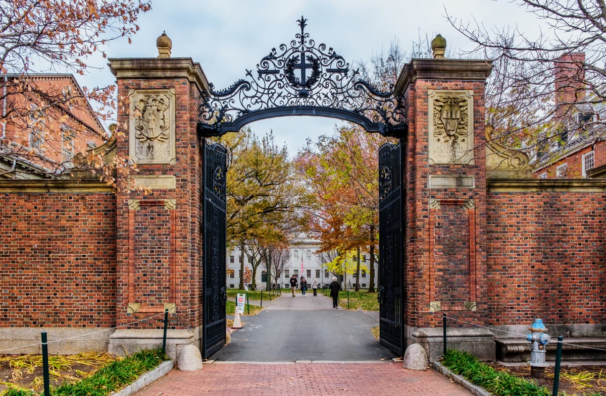 The Johnston Gate leading to Harvard University's Harvard Yard is seen at Cambridge, Massachusetts, on November 21, 2025. 