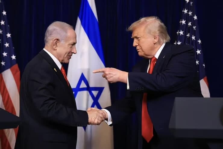 Prime Minister Benjamin Netanyahu shared this picture of his press briefing with President Trump during a bilateral meeting at the president's property, Mar-a-Lago, on December 30, 2025.