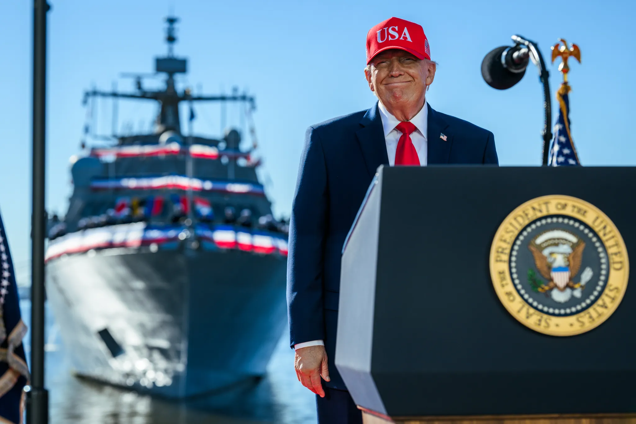 President Trump announces the construction of a massive new shipbuilding facility to be constructed in the Sparrow's Point neighborhood of Baltimore County, Maryland, on September 6, 2026.