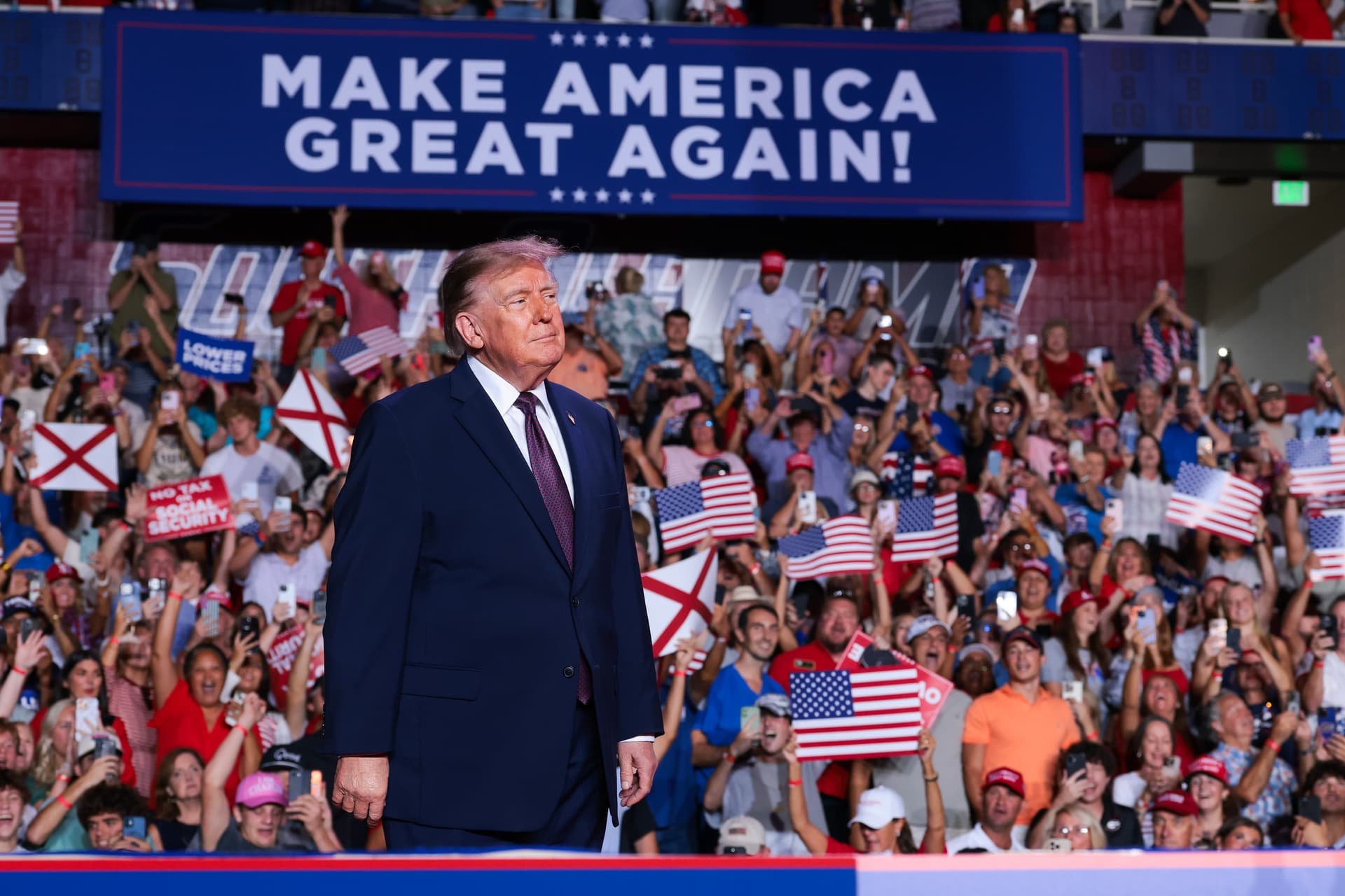 President Trump at a campaign rally on October 2, 2026 at Mobile, Alabama.