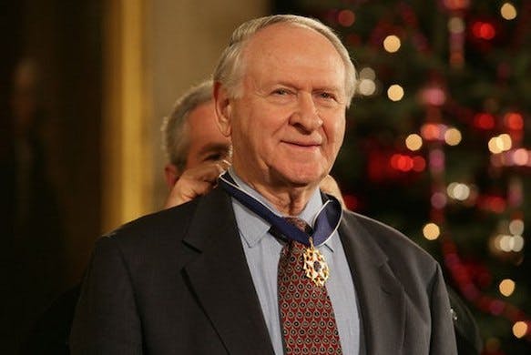 William Safire receives the Presidential Medal of Freedom on December 15, 2006. White House photo by Shealah Craighead via Wikimedia Commons.
