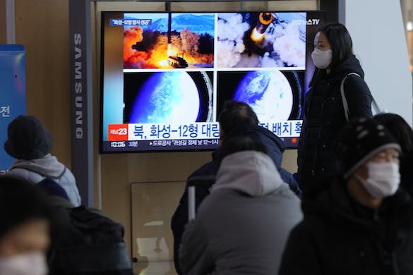 A TV at the Seoul Railway Station shows images of North Korea's missile launch January 31, 2022. AP/Ahn Young-joon
