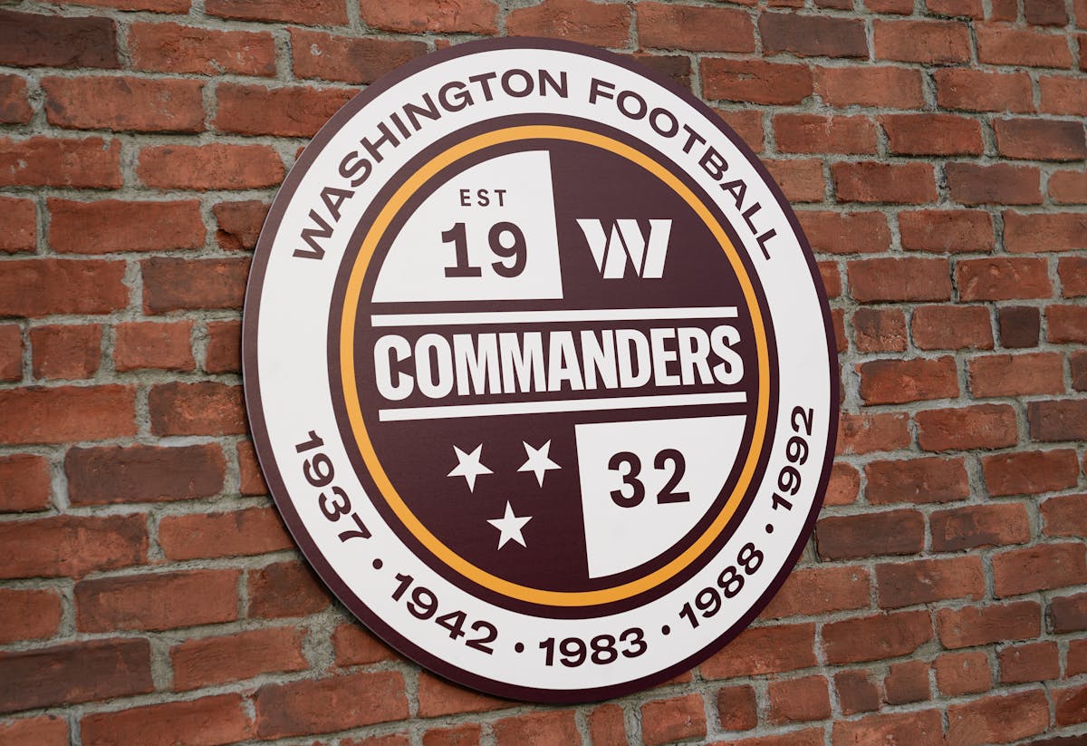 A Washington Commanders logo. AP/Patrick Semansky
