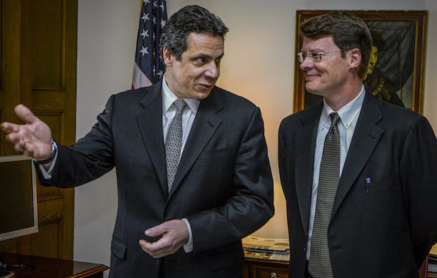 Governor Cuomo, left, and Blair Horner in Albany, February 2007. AP/Mike Groll, file