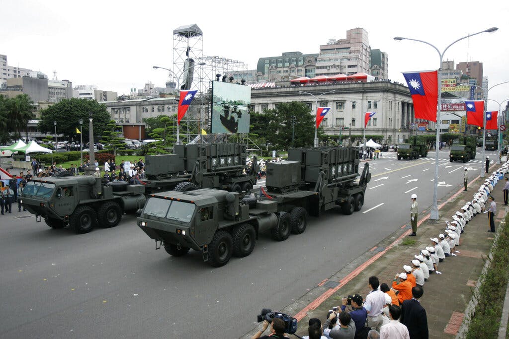 Taiwan’s U.S.-made Patriot surface-to-air missile batteries during a parade in Taipei, October 10, 2007. AP/Wally Santana, file