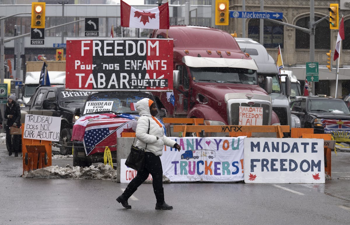 Protesting truckers in Ottawa. Adrian Wyld/The Canadian Press via AP.
