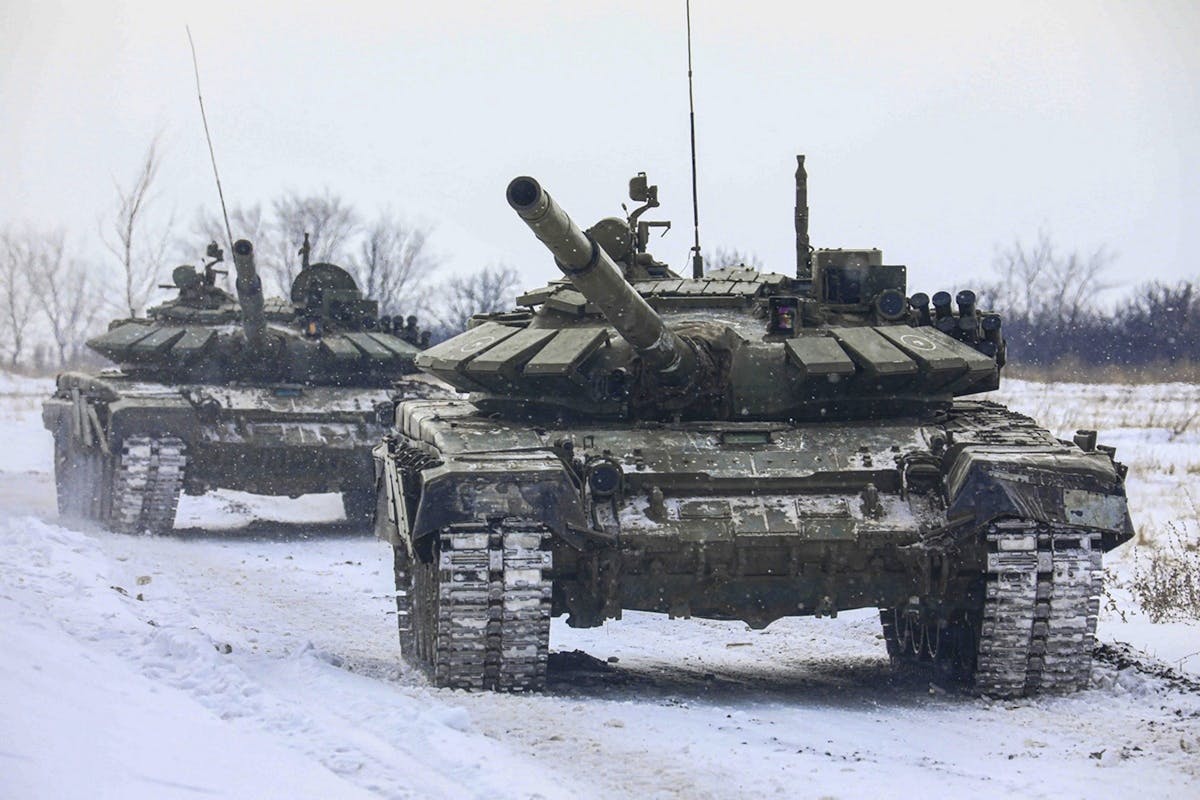 Russian tanks during military drills. Russian Defense Ministry Press Service via AP