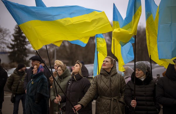 Women gather to mark a Day of Unity at Odessa, Ukraine, February 16, 2022. AP/Emilio Morenatti