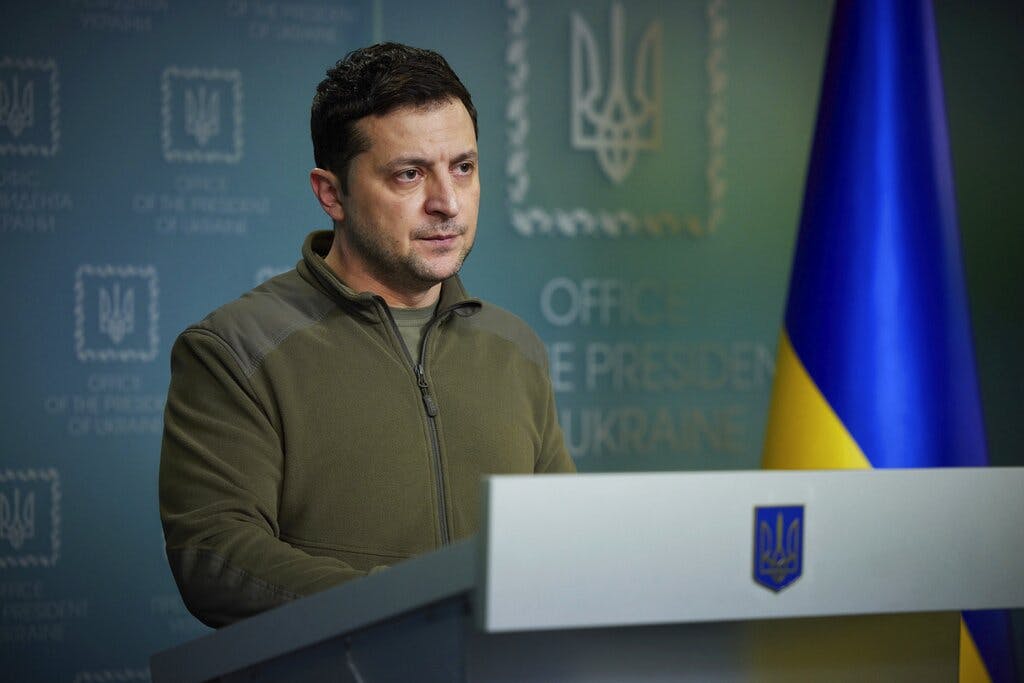 President Zelenskyy addresses the nation from Kyiv February 25, 2022. Ukrainian presidential press office via AP