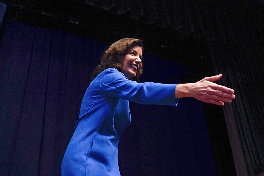 Governor Hochul during the New York State Democratic Convention February 17, 2022. AP/Seth Wenig