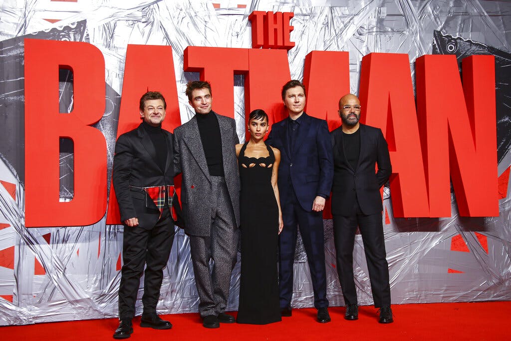Andy Serkis, left, Robert Pattinson, Zoe Kravitz, Paul Dano, and Jeffrey Wright at a screening of 'The Batman.' AP/Joel C Ryan/Invision