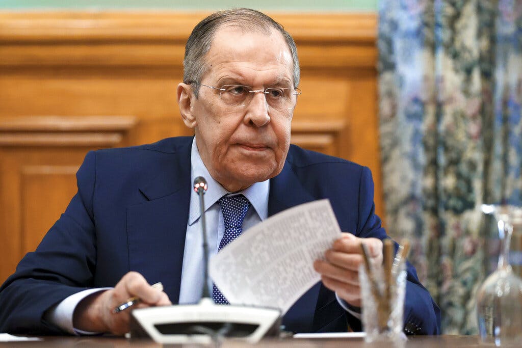 The Russian foreign minister, Sergei Lavrov, February 25, 2022. Russian Foreign Ministry Press Service via AP, fIle