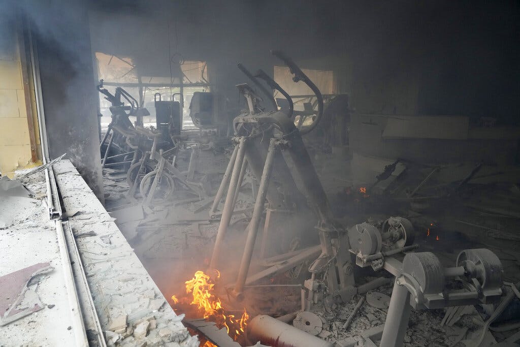 A damaged gym following shelling at Kiev March 2, 2022. AP/Efrem Lukatsky