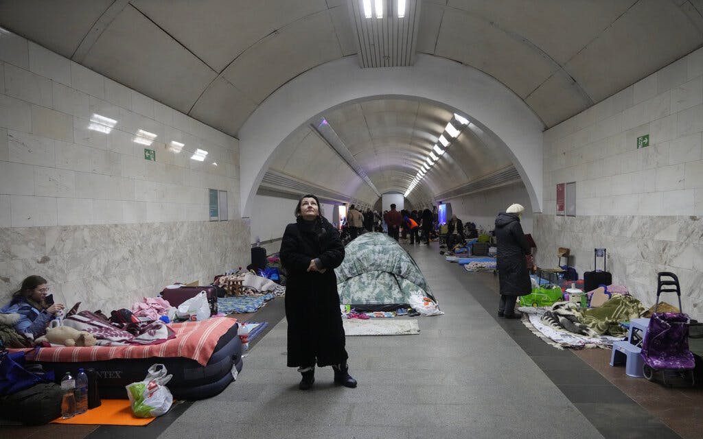 People use the Kiev subway as a bomb shelter March 2, 2022. AP/Efrem Lukatsky