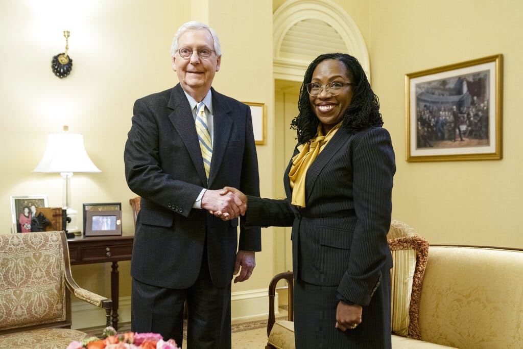 Senator McConnell and the Supreme Court nominee, Ketanji Brown Jackson, March 2, 2022. AP/Evan Vucci
