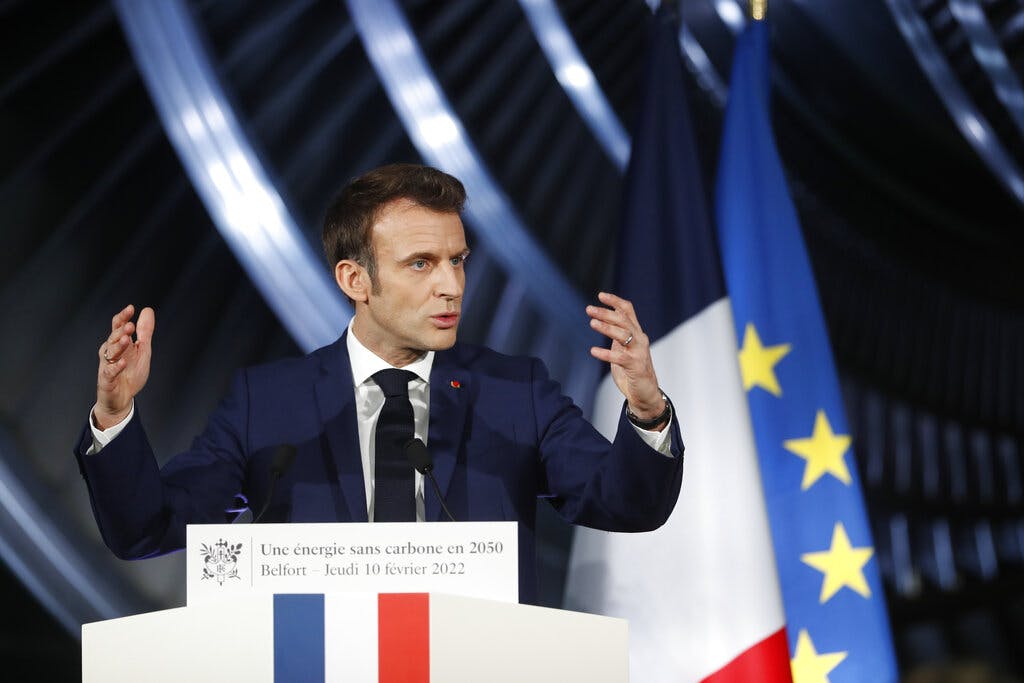President Macron February 10, 2022. AP/Jean-Francois Badias, pool, file