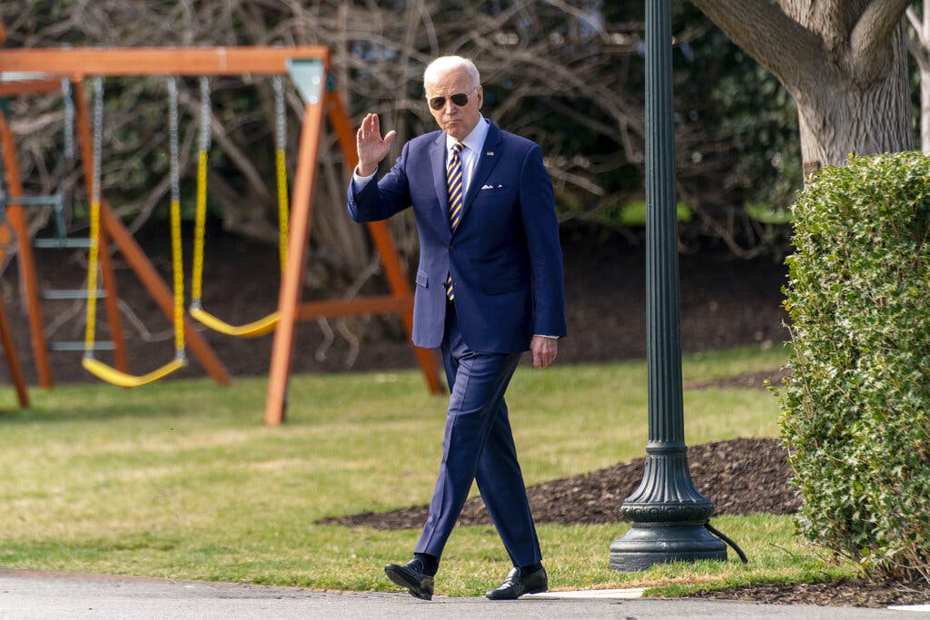 President Biden on the South Lawn of the White House March 8, 2022. AP/Andrew Harnik