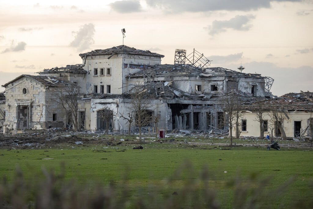 A house damaged by an Iranian ballistic missile attack at Erbil, Iraq, March 13, 2022. AP/Ahmed Mzoori, Metrography