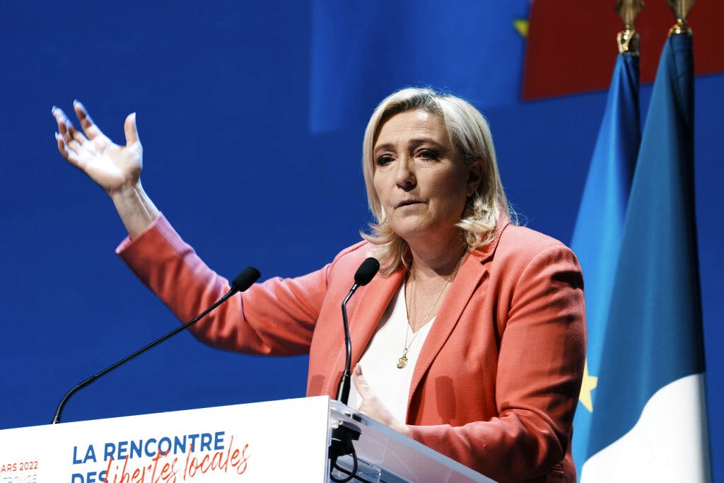 A French presidential candidate, Marine Le Pen, on March 15. AP/Thibault Camus