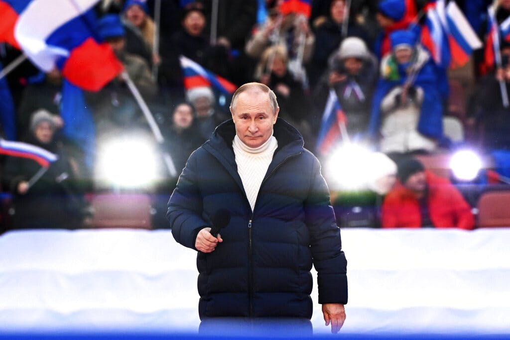 President Putin at his rally March 18, 2022. Sergei Guneyev/Sputnik pool photo via AP