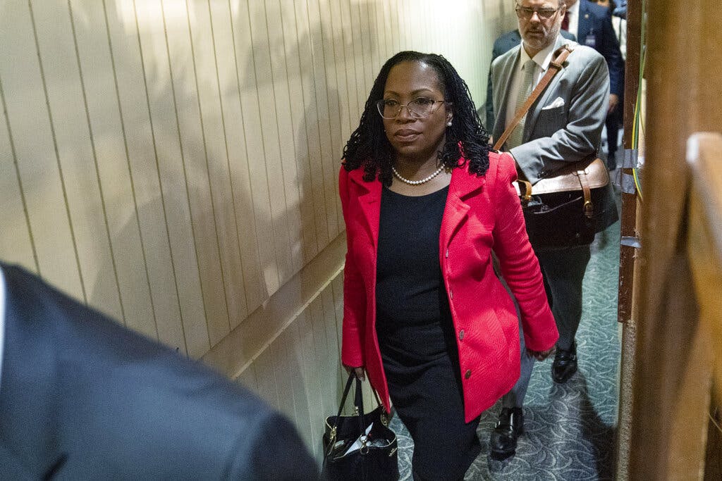 The Supreme Court nominee, Ketanji Brown Jackson, arrives for the second day of her confirmation hearing, March 22, 2022. AP/Evan Vucci