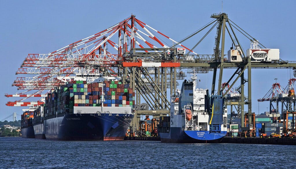 Container ships docked at the Port of New York and New Jersey in 2021. AP Photo/Seth Wenig, file