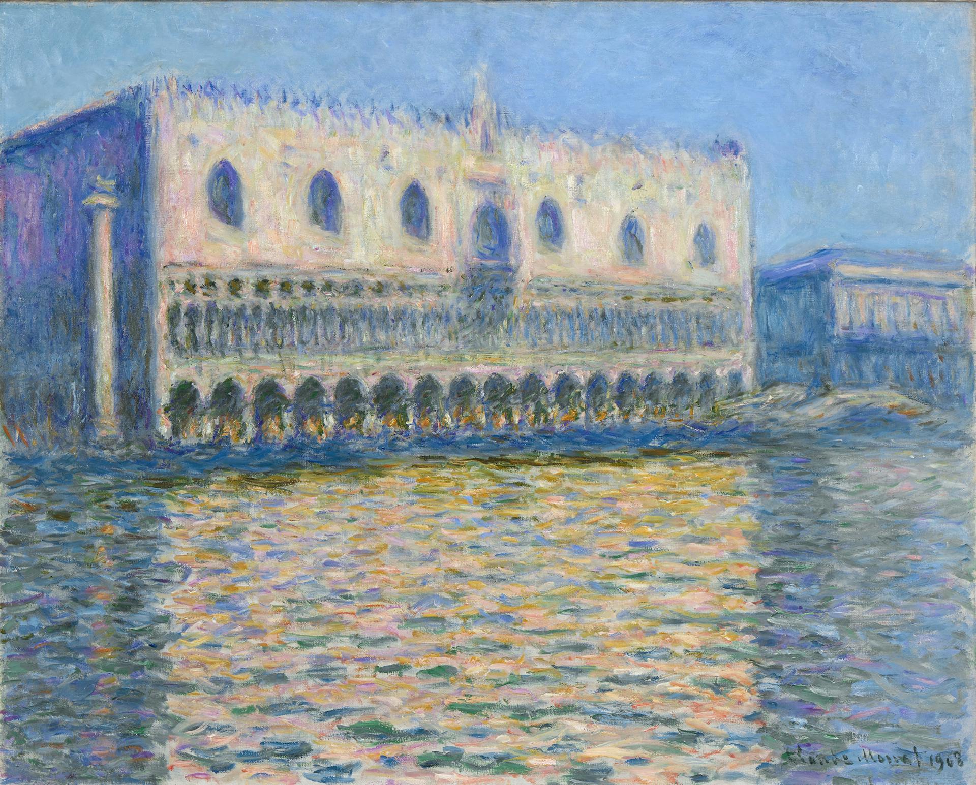 Claude Monet, ‘The Doge’s Palace,’ 1908, oil on canvas. Via Brooklyn Museum
