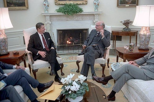 President Reagan and Paul Volcker at the Oval Office December 14, 1981. Via Wikimedia Commons