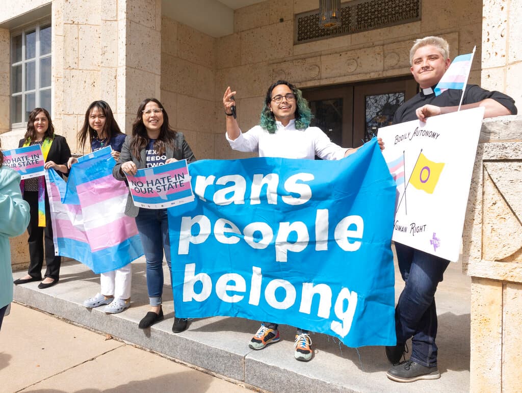 AP/Erich Schlegel, file A transgender rights protest at Austin, Texas, in March 2022.