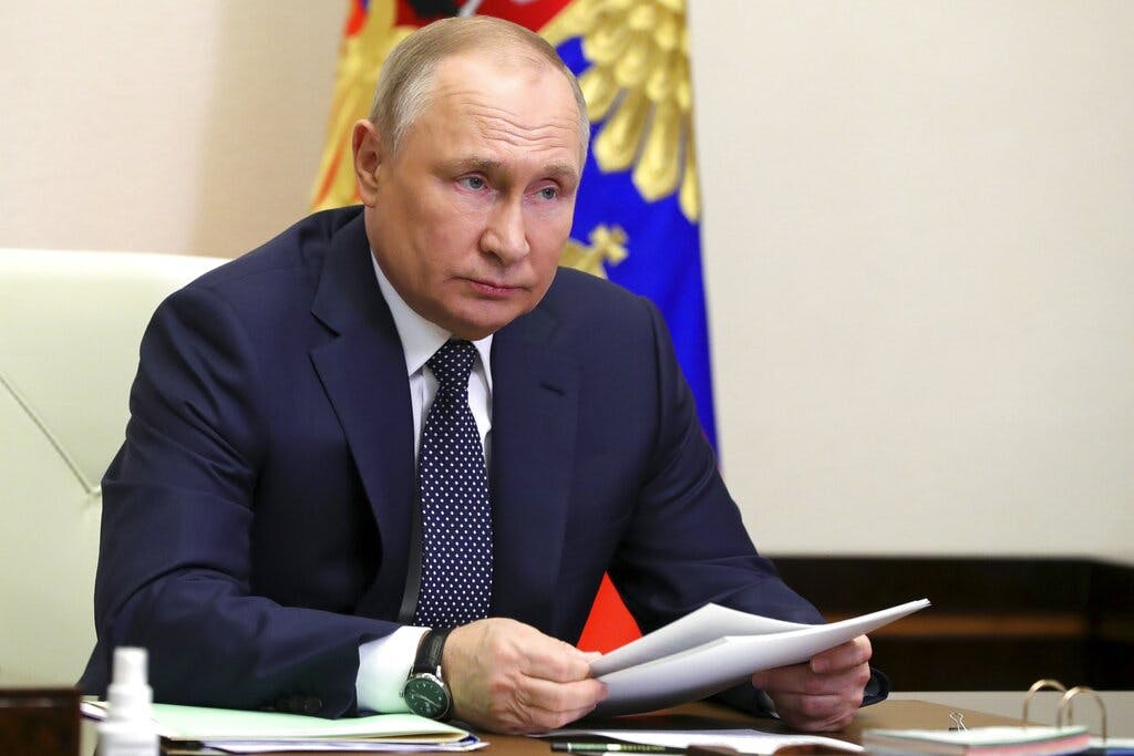 Vladimir Putin March 31, 2022. Mikhail Klimentyev, Sputnik, Kremlin pool photo via AP